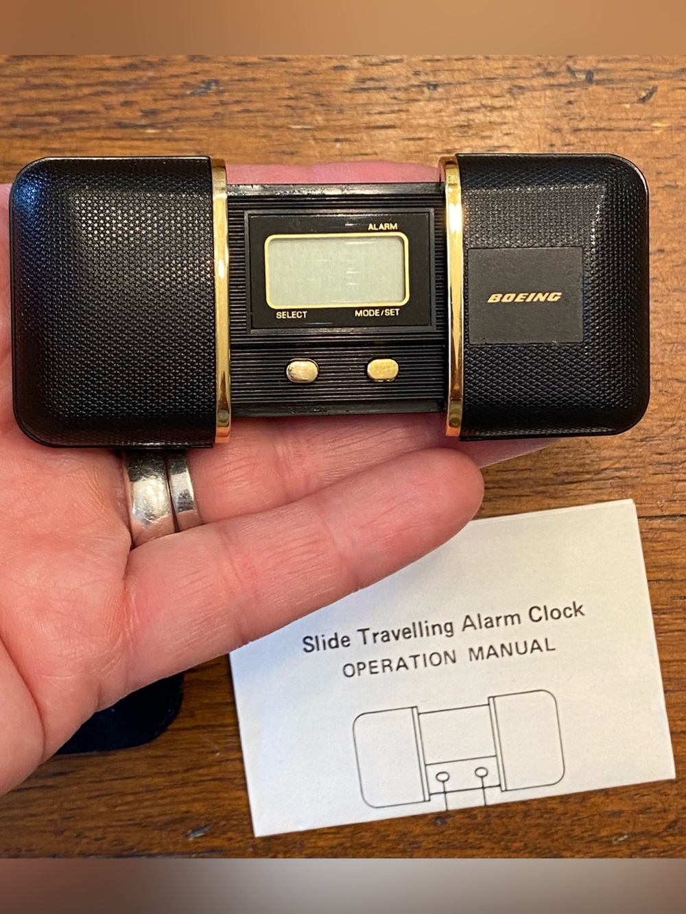 VTG Boeing Airplane Branded Slide Travel Alarm Clock Digital LCD Display